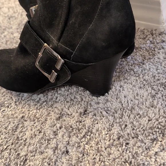 Naughty Monkey Black Suede Heeled Boots with Buckles - Picture 4 of 8
